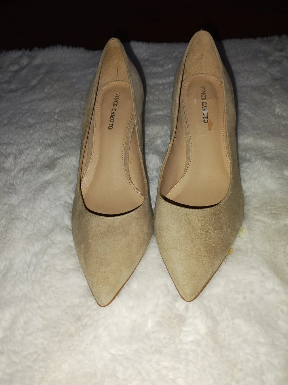 Vince Camuto Tan Suede Pointed Toe Block Heel Pumps